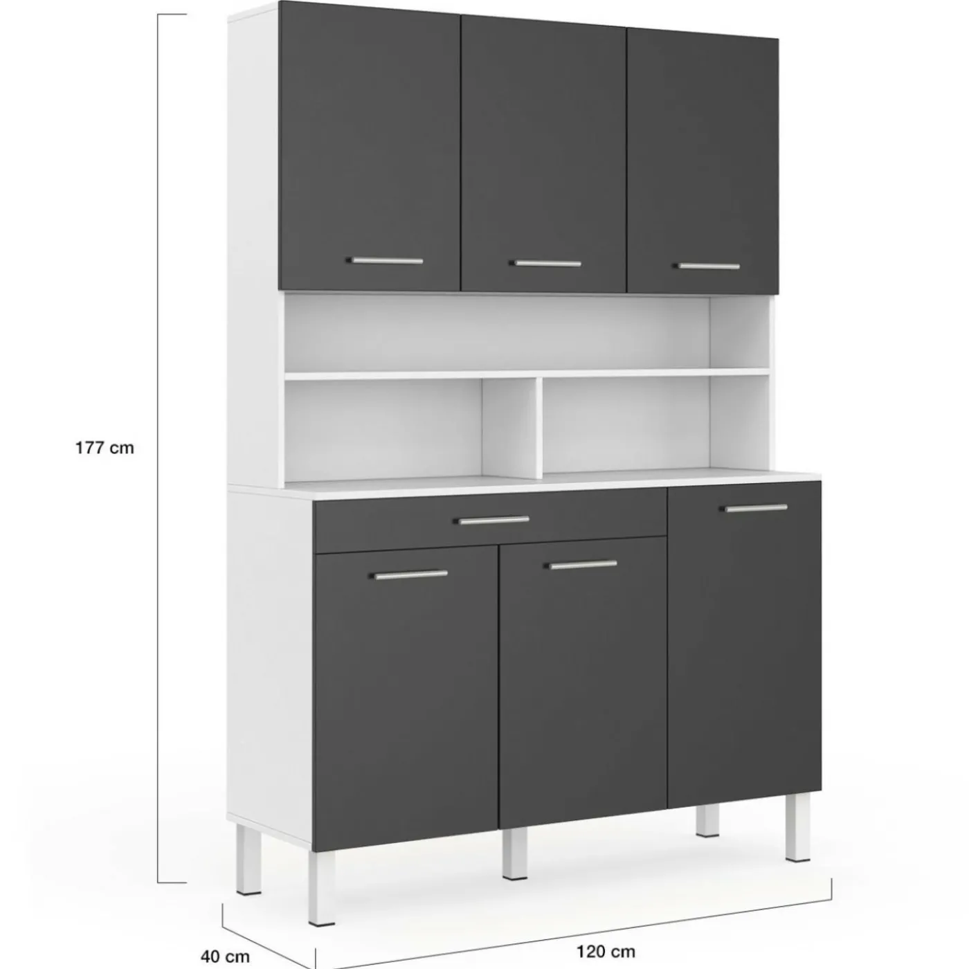 Buffet de cuisine vaisselier gris et blanc 120 cm