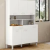 Buffet de cuisine vaisselier blanc brillant 120 cm