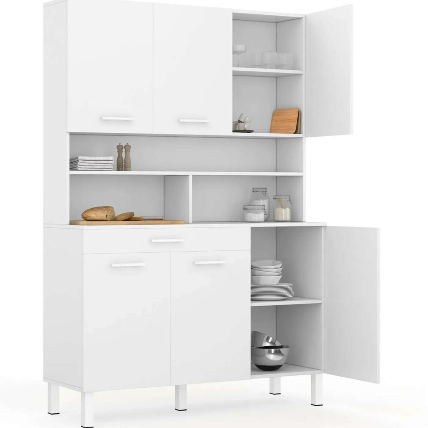Buffet de cuisine vaisselier blanc brillant 120 cm