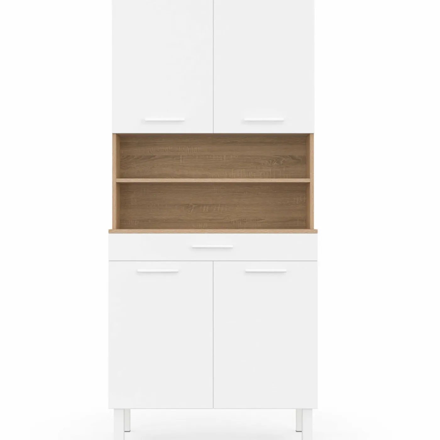 Buffet de cuisine vaisselier blanc et bois façon hêtre 80 cm