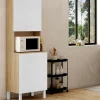 Buffet de cuisine vaisselier blanc et bois façon hêtre 60 cm