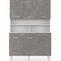 Buffet de cuisine vaisselier effet béton et blanc 120 cm