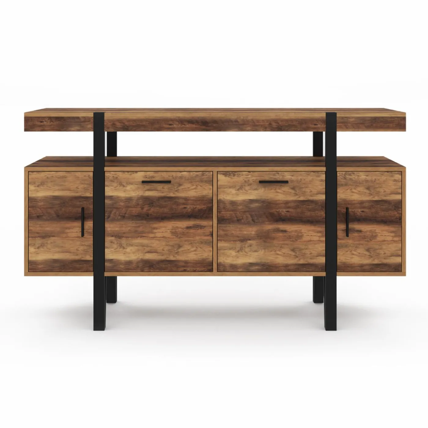 Buffet de salon industriel 4 portes bois et noir