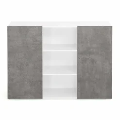 Buffet effet béton et blanc 2 portes