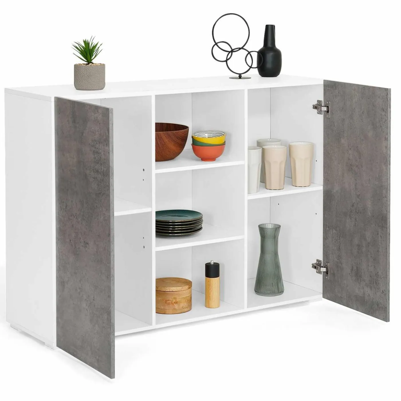 Buffet effet béton et blanc 2 portes