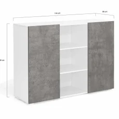 Buffet effet béton et blanc 2 portes