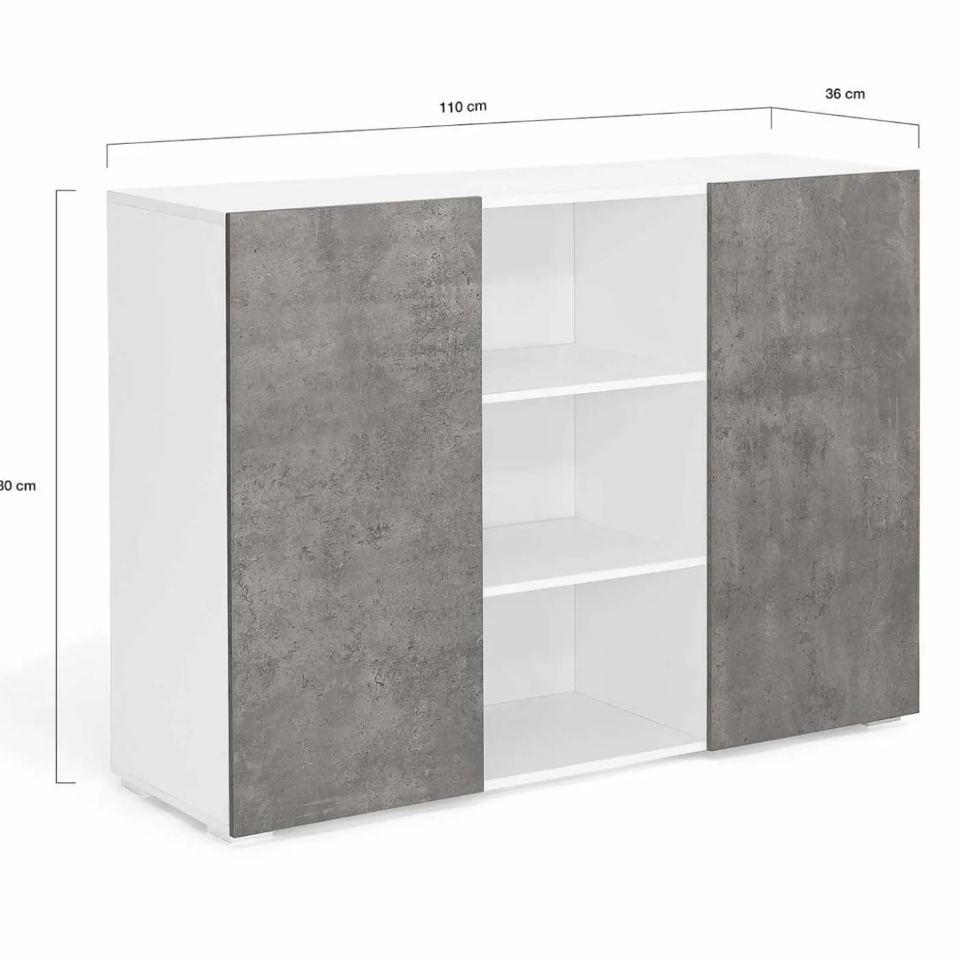 Buffet effet béton et blanc 2 portes