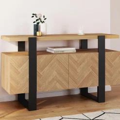 Buffet effet chevrons et noir avec 4 portes 140 cm