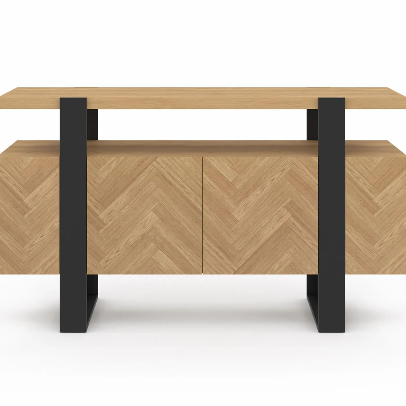 Buffet effet chevrons et noir avec 4 portes 140 cm