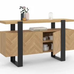 Buffet effet chevrons et noir avec 4 portes 140 cm