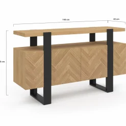Buffet effet chevrons et noir avec 4 portes 140 cm