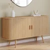 Buffet en bois 140 cm effet lattes avec 2 portes coulissantes