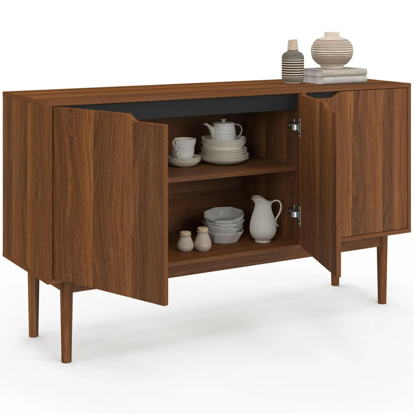 Buffet en bois 140 cm vintage avec 3 portes effet noyer