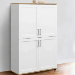 Buffet haut blanc et bois avec 4 portes 125 cm