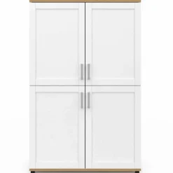 Buffet haut blanc et bois avec 4 portes 125 cm