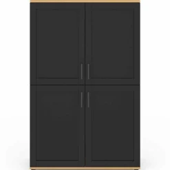 Buffet haut noir et bois avec 4 portes 125 cm