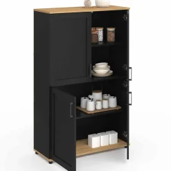 Buffet haut noir et bois avec 4 portes 125 cm