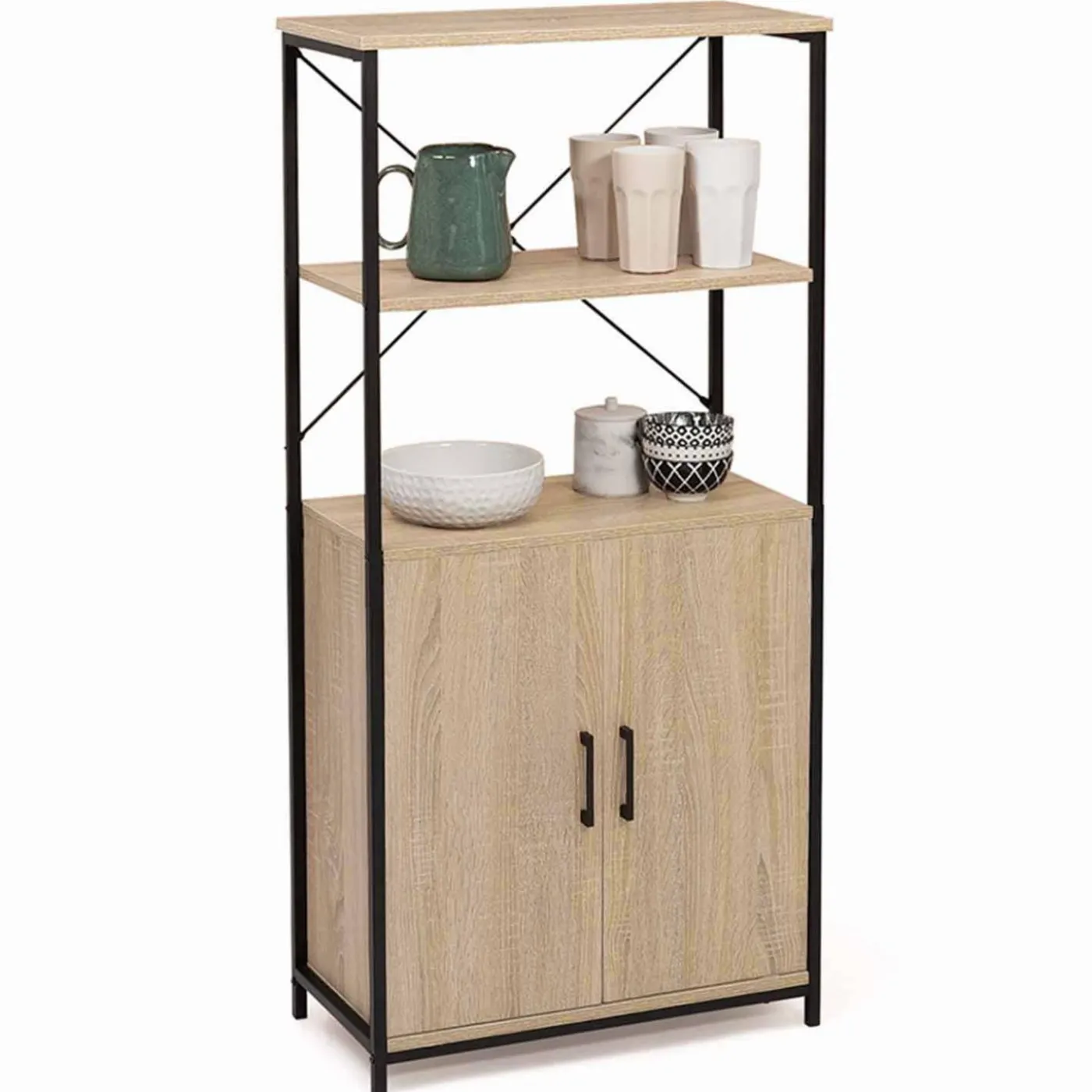 Buffet haut style industriel 2 portes avec étagères
