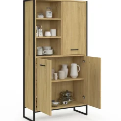 Buffet haut style industriel 160 cm bois et métal avec rangement
