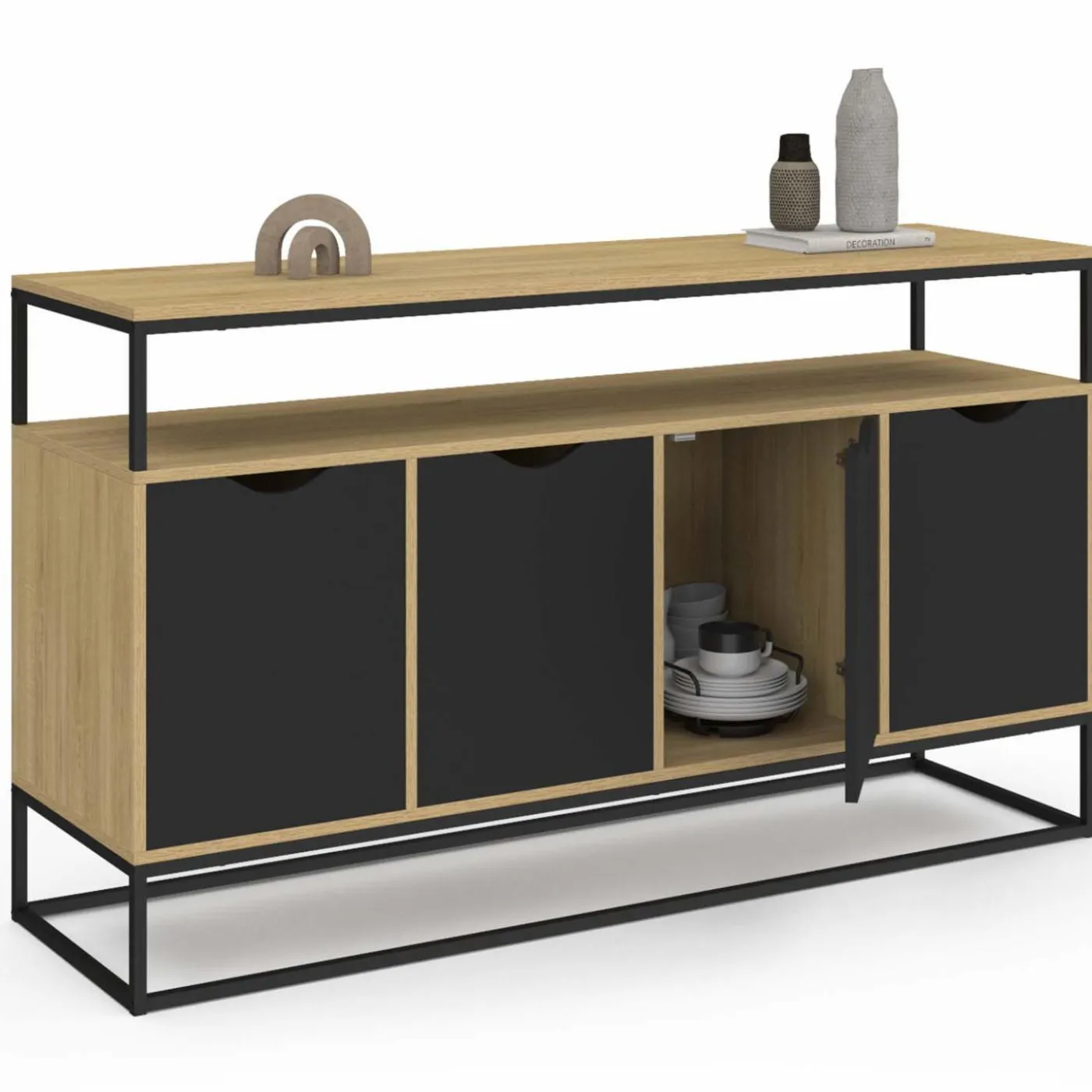 Buffet industriel avec 4 portes noires