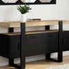 Buffet noir avec plateau bois 140 cm 4 portes
