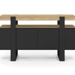Buffet noir avec plateau bois 140 cm 4 portes