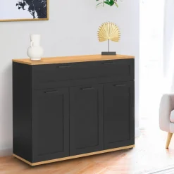 Buffet noir et bois 3 portes et 1 tiroir