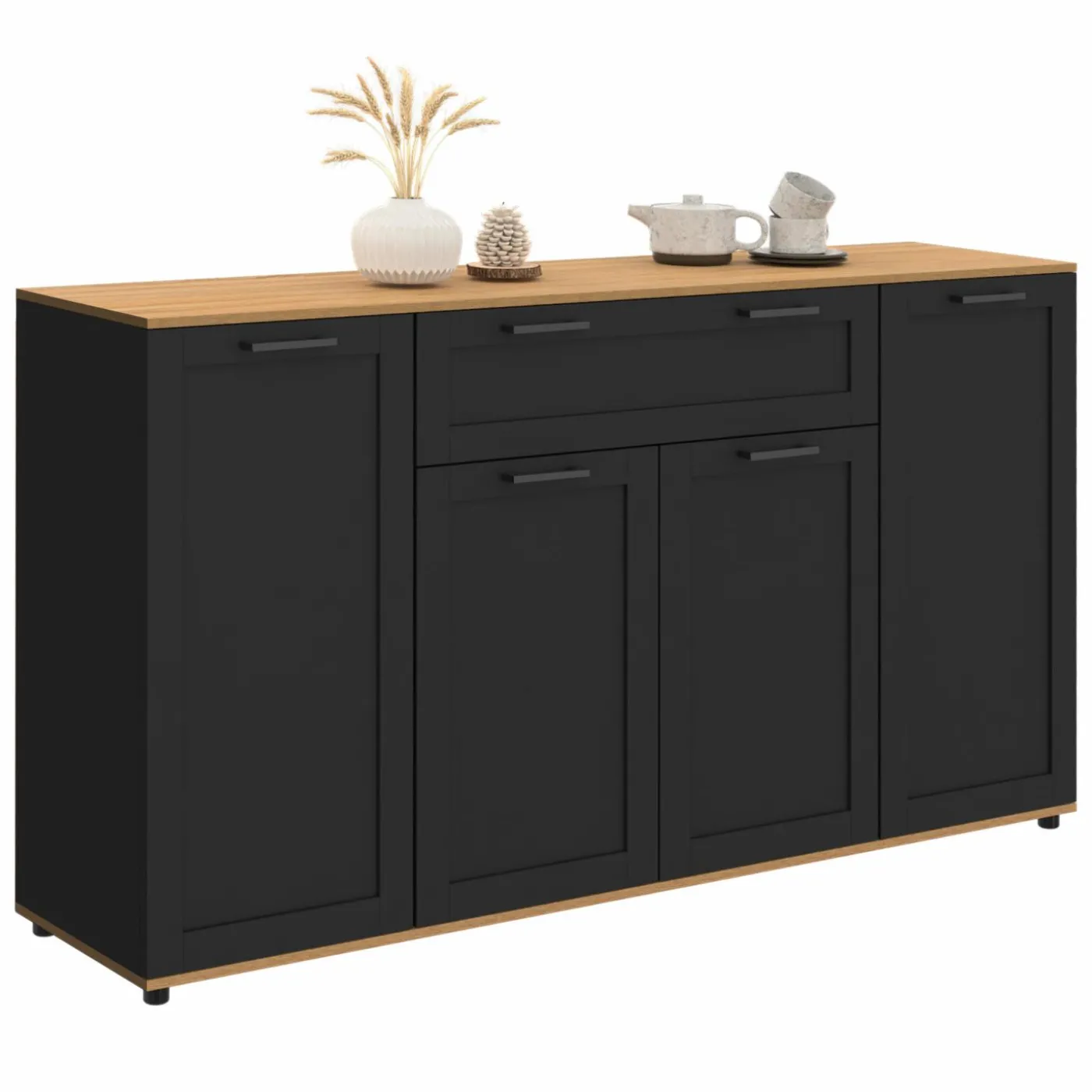 Buffet noir et bois 4 portes 1 tiroir