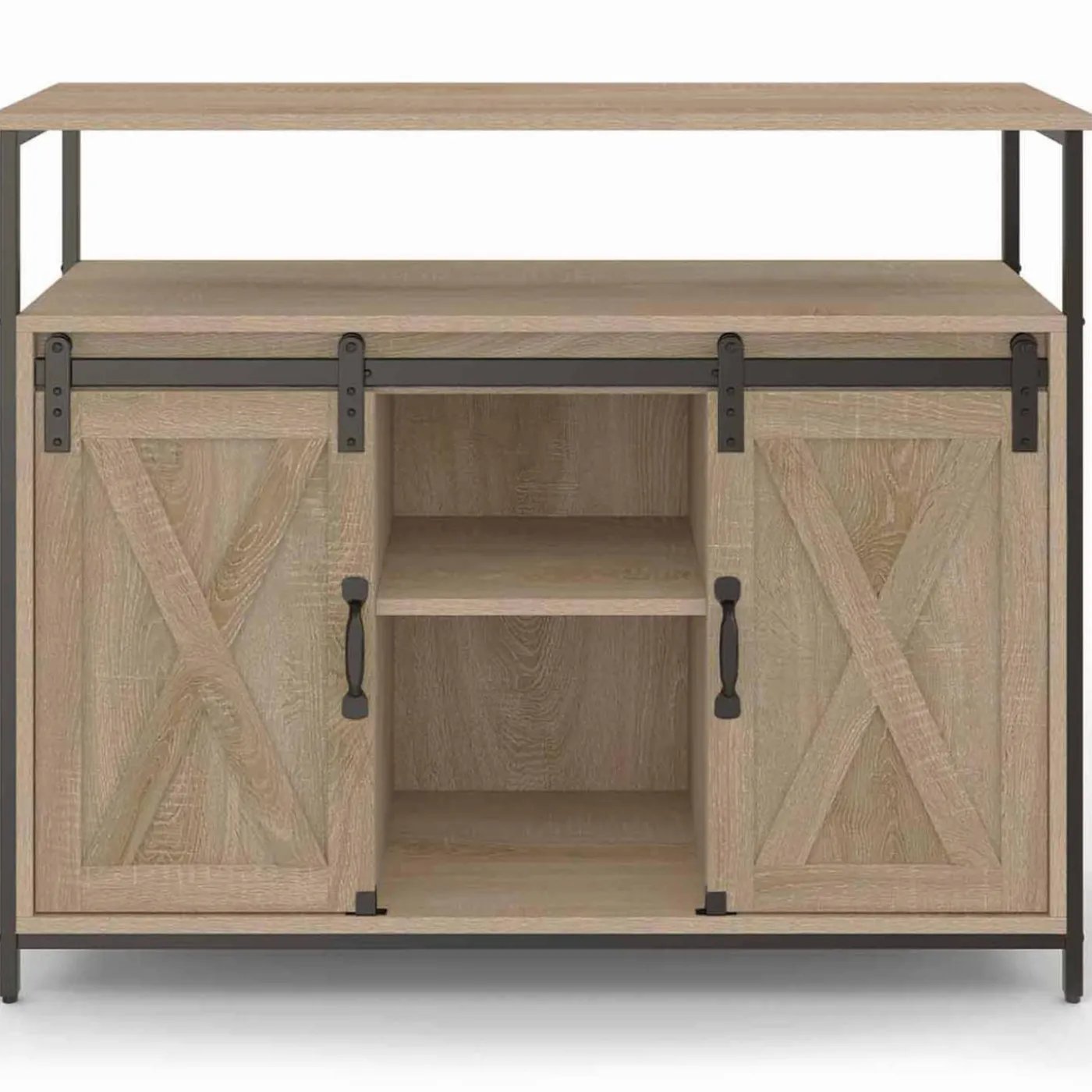 Buffet portes coulissantes grange bois clair effet vieilli