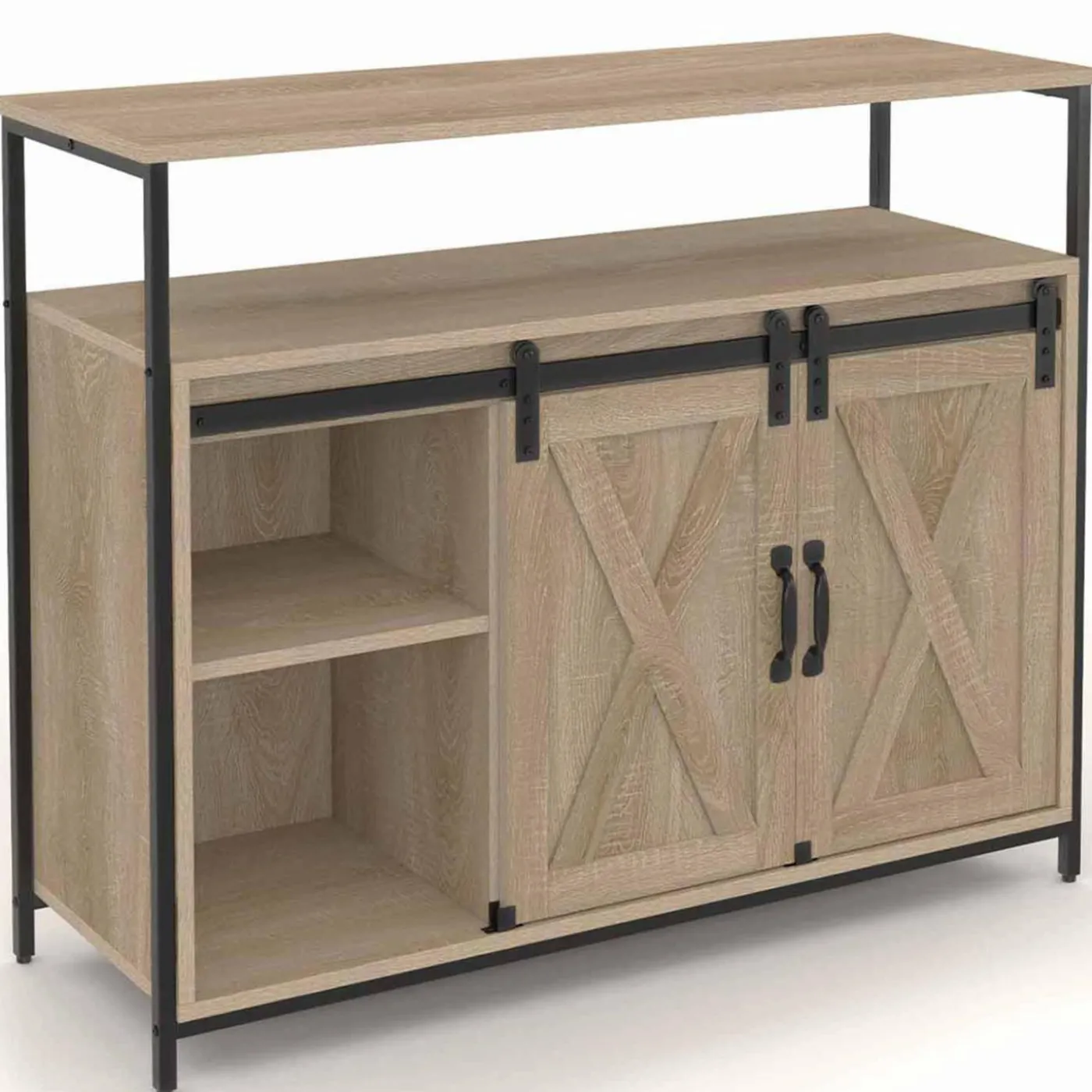 Buffet portes coulissantes grange bois clair effet vieilli