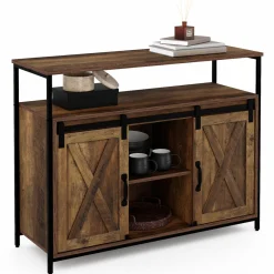 Buffet portes coulissantes grange bois foncé effet vieilli