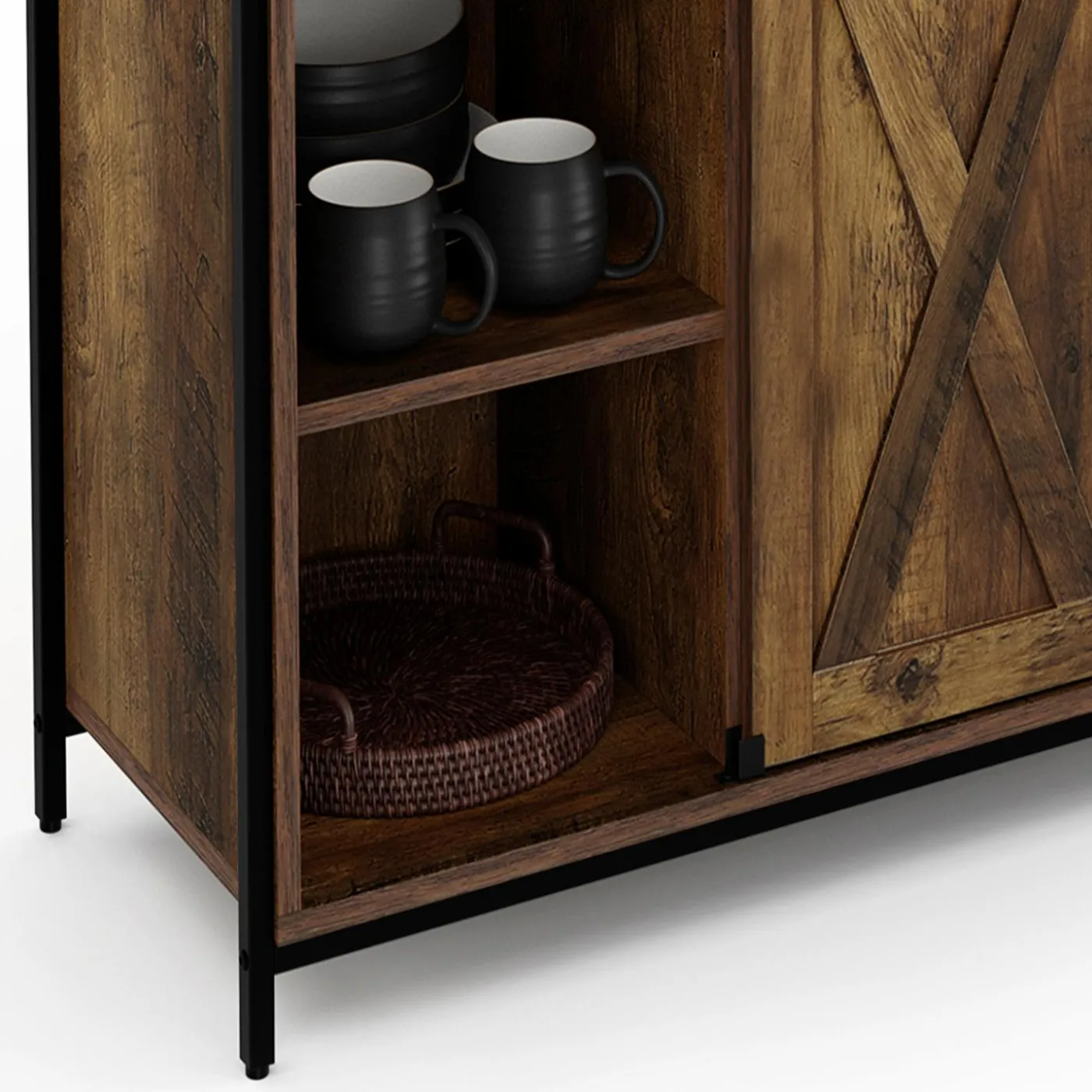 Buffet portes coulissantes grange bois foncé effet vieilli