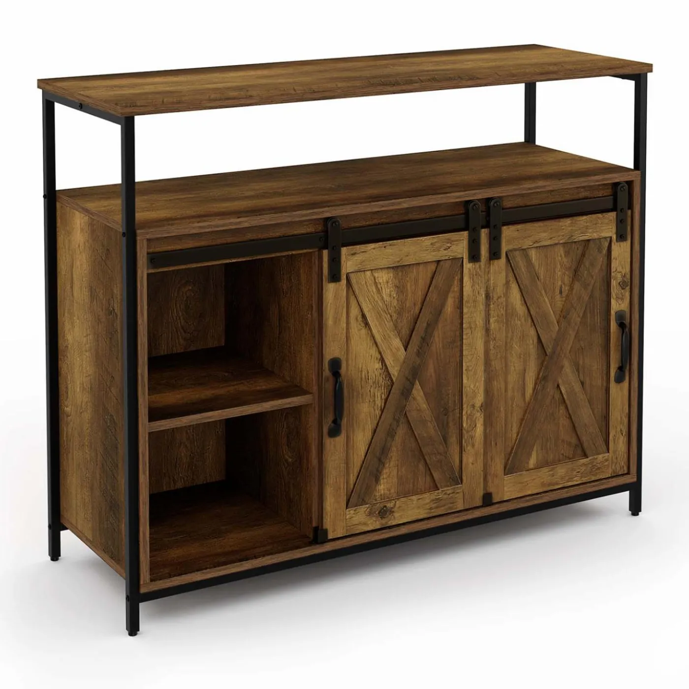 Buffet portes coulissantes grange bois foncé effet vieilli