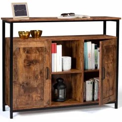 Buffet style industriel 2 portes effet bois vieilli 100 cm