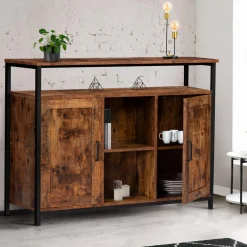 Buffet style industriel 2 portes effet bois vieilli 100 cm