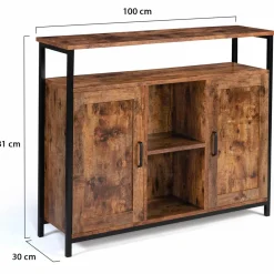 Buffet style industriel 2 portes effet bois vieilli 100 cm
