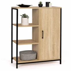 Buffet style industriel avec étagères et placard
