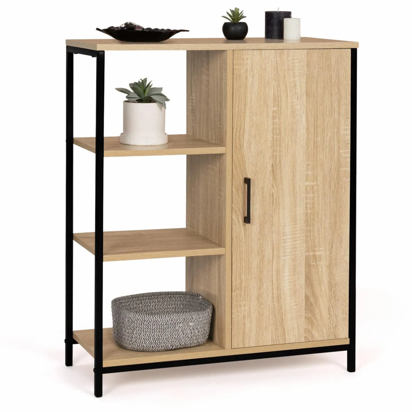 Buffet style industriel avec étagères et placard