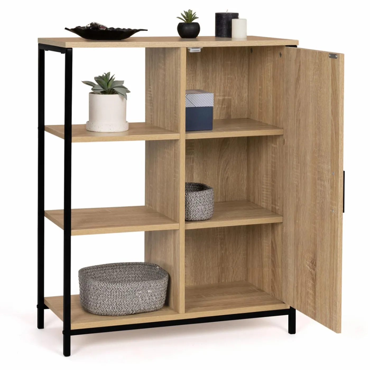 Buffet style industriel avec étagères et placard
