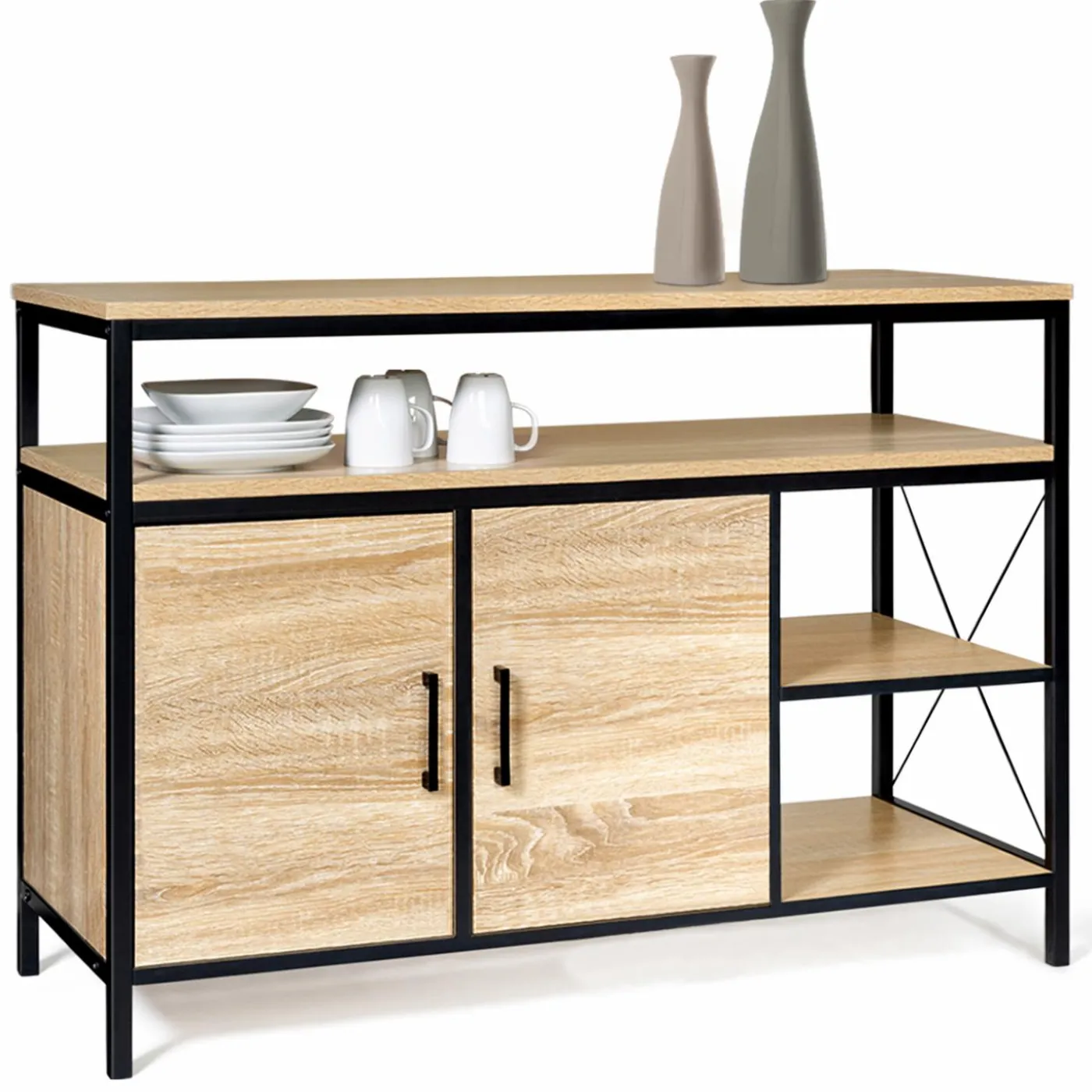 Buffet style industriel bois et métal noir 100 cm