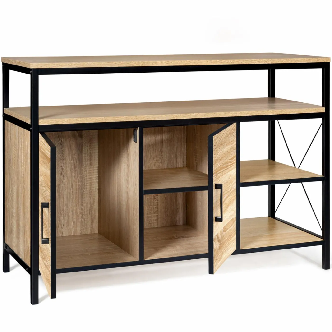 Buffet style industriel bois et métal noir 100 cm