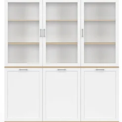 Buffet vaisselier 160 cm meuble de cuisine 6 portes blanc et bois
