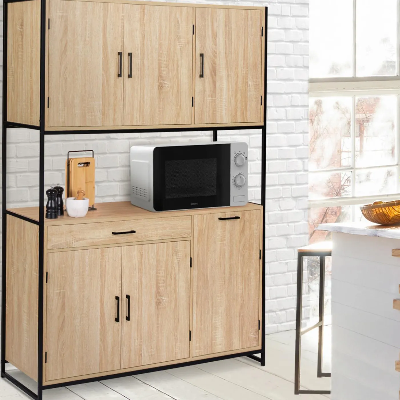 Buffet vaisselier industriel 120 cm 6 portes 1 tiroir