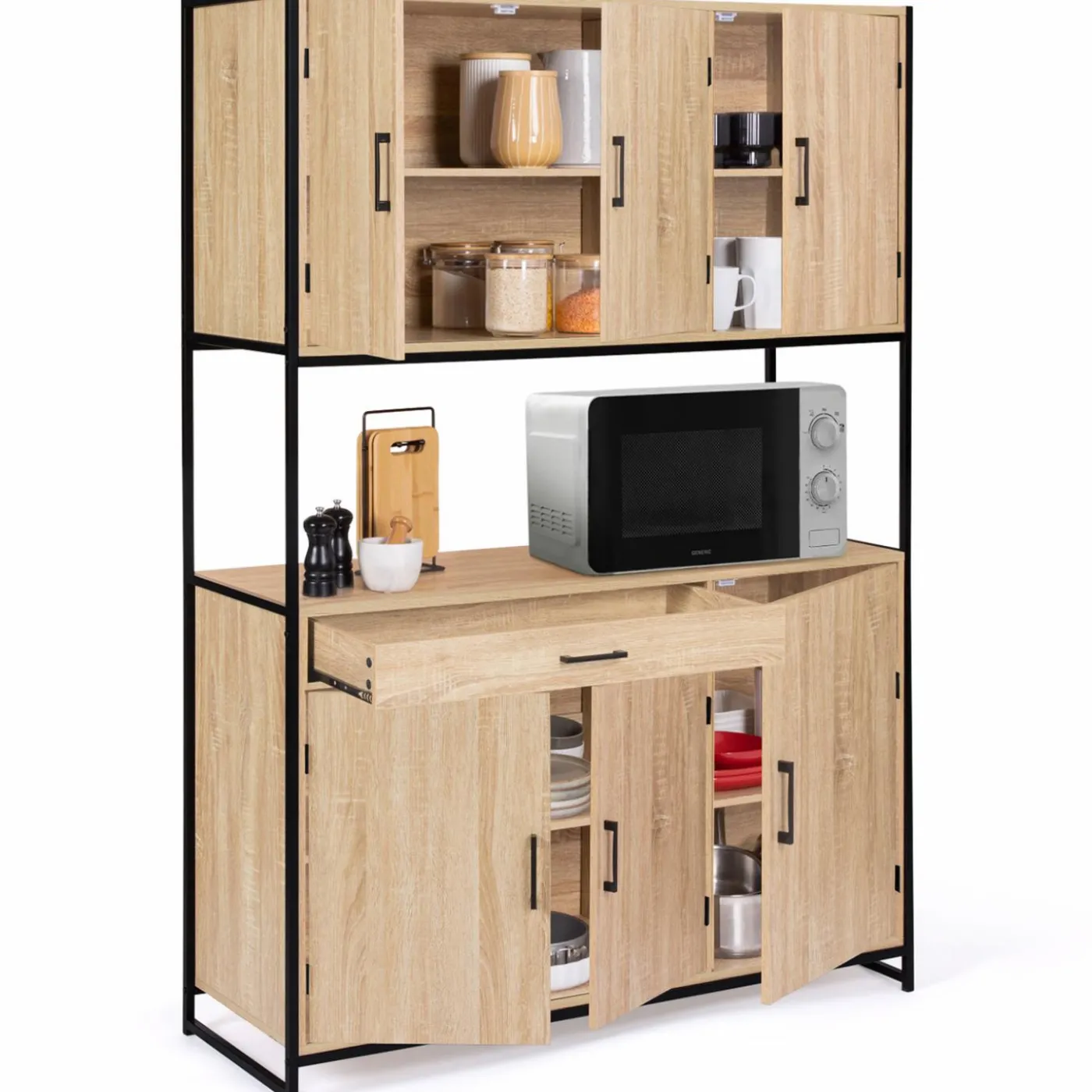 Buffet vaisselier industriel 120 cm 6 portes 1 tiroir