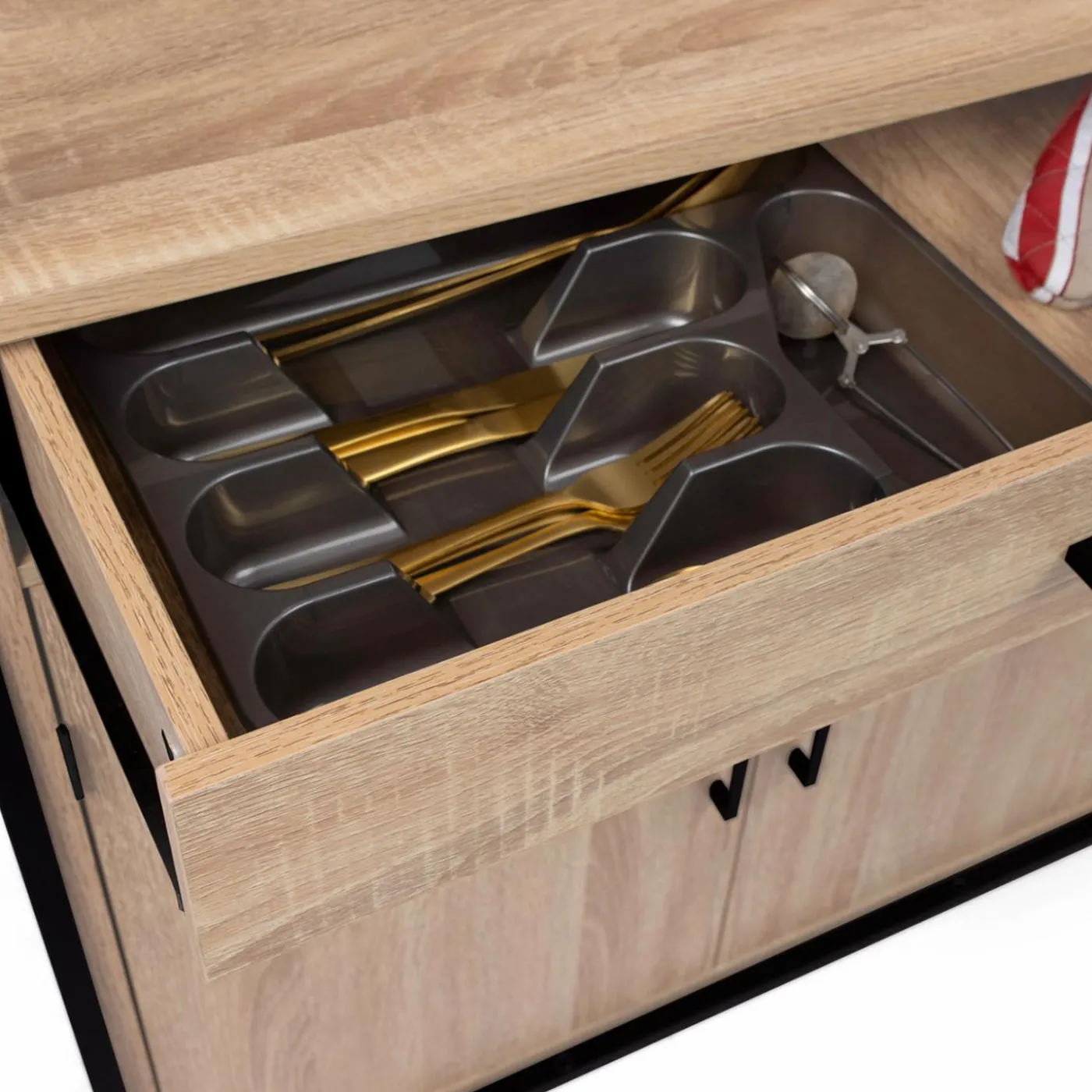 Buffet vaisselier industriel 120 cm 6 portes 1 tiroir