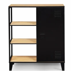 Buffet vestiaire métallique noir et plateaux bois