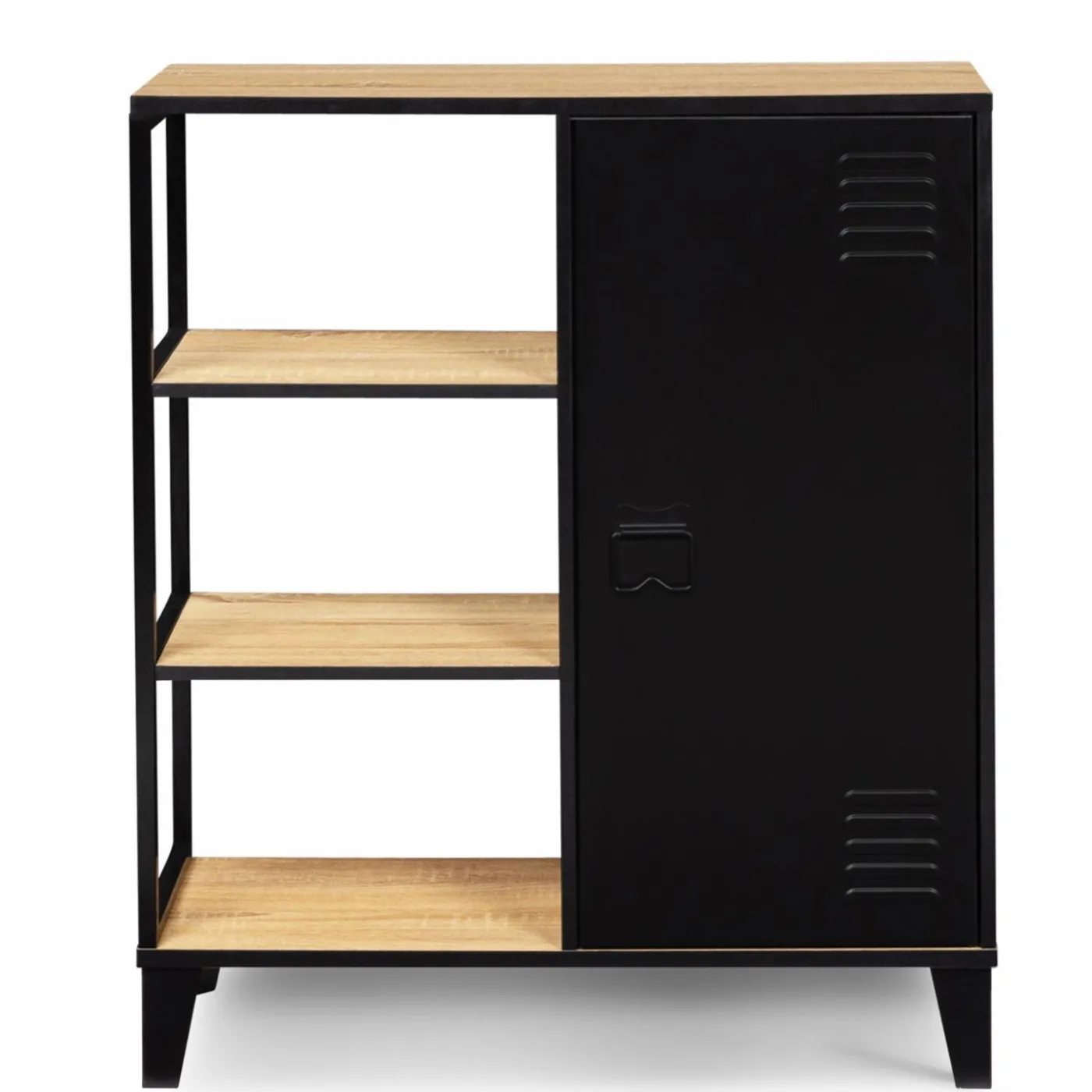 Buffet vestiaire métallique noir et plateaux bois
