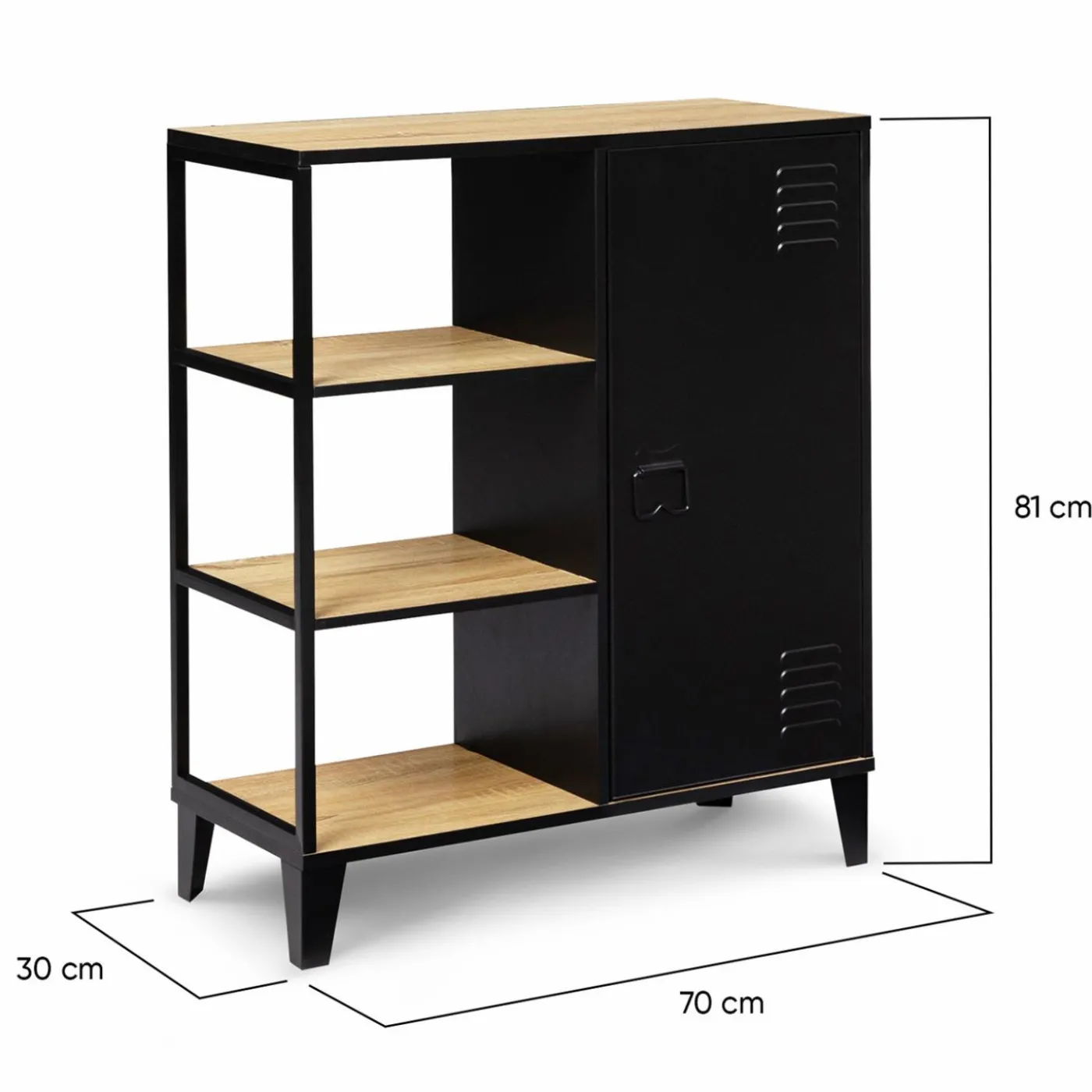 Buffet vestiaire métallique noir et plateaux bois