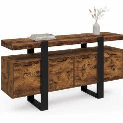 Buffet XXL 4 portes bois effet vieilli et noir 160 cm