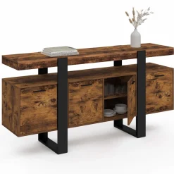 Buffet XXL 4 portes bois effet vieilli et noir 160 cm